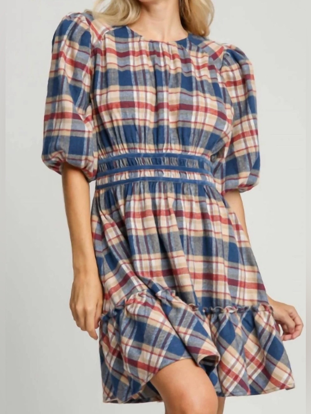 NWT Umgee Round Neck Plaid Dress Size Large